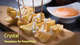  Presentation with tapas - Audience pleasing presentation design consisting of spanich - patatas bravas spanish fried potato backdrop and a tawny brown colored foreground