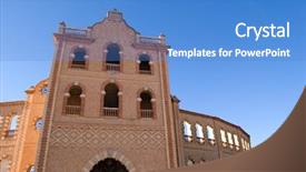  Presentation with spanish style - Theme consisting of spanish arena architecture detail arabic style - plaza de toros caudete spain background and a teal colored foreground