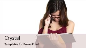  Presentation with child girl reading a book - Colorful slide set enhanced with spanish books - hispanic teenage girl with glasses backdrop and a lemonade colored foreground