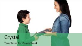  Presentation with mother son flowers - Amazing presentation theme having spanish books children - mother handing a book backdrop and a  colored foreground