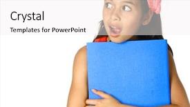  Presentation with pink and blue acrylic - PPT theme featuring spanish books children - young schoolgirl with blue folder background and a  colored foreground