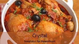  Presentation with chorizo - Theme having spanish chicken casserole with chorizo background and a  colored foreground