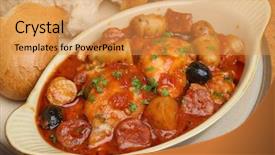  Presentation with chorizo - Theme enhanced with spanish chicken casserole with chorizo background and a  colored foreground
