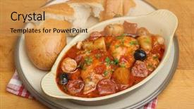  Presentation with chorizo - Slide deck featuring spanish chicken casserole with chorizo new potatoes and olives background and a yellow colored foreground