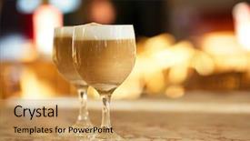  Presentation with tall - Cool new theme with spanish coffee latte in tall glasses with morning sunny background backdrop and a yellow colored foreground