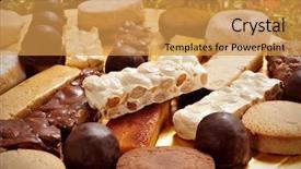  Presentation with polvorones - Theme featuring spanish festival - closeup of a tray background and a gold colored foreground