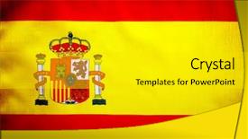  Presentation with spanish style - Slide deck consisting of spanish flag yellow and red cloth with national spain emblem grunge style patriotic wallpaper background and a light gray colored foreground
