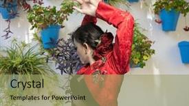  Presentation with folk dance - Presentation theme with spanish flamenco dancer typical brunette background and a mint green colored foreground