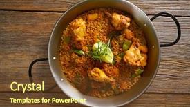  Presentation with spanish food - Colorful slide deck enhanced with spanish food - chicken paella recipe for two backdrop and a tawny brown colored foreground