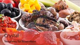  Presentation with spanish food - Amazing PPT theme having spanish food - fingerfood backdrop and a red colored foreground