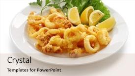  Presentation with spanish food - Audience pleasing presentation consisting of spanish food - fried calamari fried squid backdrop and a coral colored foreground