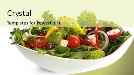  Presentation with greek - Beautiful PPT theme featuring spanish food - greek salad in a stylish backdrop and a blonde colored foreground