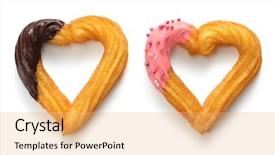  Presentation with dessert - PPT layouts featuring spanish food - homemade heart shape churro valentines background and a coral colored foreground