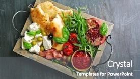  Presentation with rustic wood wooden frame - Audience pleasing presentation design consisting of spanish food - ingredients of mediterranean cuisine backdrop and a gray colored foreground