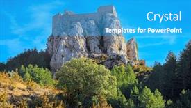  Presentation with autumn morning - Slides featuring spanish-fortress-loarre-castle-remains background and a teal colored foreground