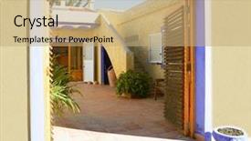  Presentation with spanish style - PPT theme with spanish golden wall mediterranean style house nice courtyard background and a coral colored foreground