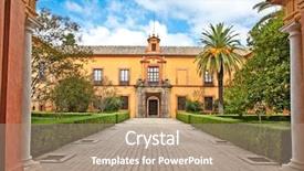  Presentation with spain - Theme enhanced with spanish house - courtyard of alcazar seville andalusia background and a  colored foreground
