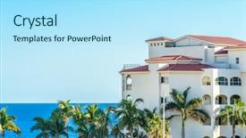  Presentation with house building - PPT theme consisting of spanish house - fragment of a resort building background and a  colored foreground