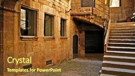  Presentation with spanish - Presentation featuring spanish house - mediterranean village background and a tawny brown colored foreground