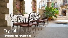  Presentation with spanish - Slide deck enhanced with spanish house - restaurant tables in old european background and a violet colored foreground