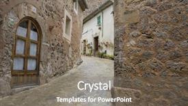  Presentation with city street - Presentation theme enhanced with spanish house - rustic flowerpots street background and a gray colored foreground