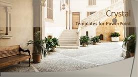  Presentation with spanish - Slides featuring spanish house - traditional courtyard with chairs background and a lemonade colored foreground