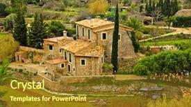  Presentation with ancient village - PPT layouts featuring spanish house - view of a siurana background and a gold colored foreground