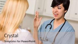  Presentation with doctor office - Colorful slide deck enhanced with spanish medical - attractive mixed race young female backdrop and a lemonade colored foreground