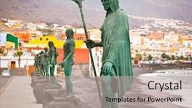  Presentation with elderly american indians - Audience pleasing slides consisting of spanish medical - guanches indians statues located backdrop and a light gray colored foreground