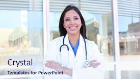  Presentation with nurse naby - PPT theme with spanish medical - pretty young woman nurse outside background and a  colored foreground