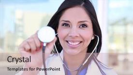  Presentation with nursing to nurse communication - Audience pleasing presentation consisting of spanish medical - young pretty woman nurse backdrop and a coral colored foreground