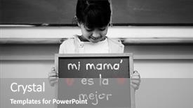  Presentation with mothers - Audience pleasing presentation theme consisting of spanish mothers day message against schoolchild with blackboard backdrop and a gray colored foreground