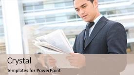  Presentation with office newspaper - Presentation theme consisting of business man reading the newspaper background and a lemonade colored foreground