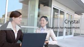  Presentation with building women - Slides featuring newspaper sales - women business team at their background and a light gray colored foreground