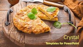  Presentation with spanish tapas and wine - Slide deck featuring spanish-omelet-tortilla-de-patatas background and a  colored foreground