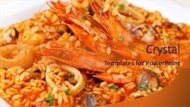  Presentation with seafood paella - Slides having seafood on white plate background and a gold colored foreground