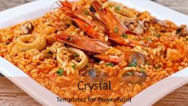  Presentation with seafood paella - PPT layouts with spanish paella rice with seafood background and a gold colored foreground