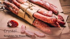  Presentation with spanish - Presentation design with spanish-salami-fuet-dry-cured background and a coral colored foreground