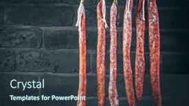  Presentation with dry - PPT theme having spanish-salami-fuet-dry-cured background and a tawny brown colored foreground