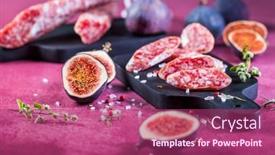  Presentation with spanish - Slide deck with spanish-salami-fuet-with-fresh background and a violet colored foreground