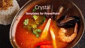  Presentation with spanish - Colorful presentation theme enhanced with spanish-suquet-de-peix-soup backdrop and a wine colored foreground