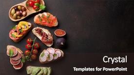  Presentation with appetizers - Colorful presentation theme enhanced with spanish tapas appetizers italian antipasti backdrop and a wine colored foreground