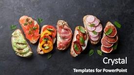  Presentation with appetizers - Amazing presentation theme having spanish tapas appetizers italian antipasti backdrop and a dark gray colored foreground