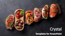  Presentation with appetizers - Beautiful PPT theme featuring spanish tapas appetizers italian antipasti backdrop and a  colored foreground