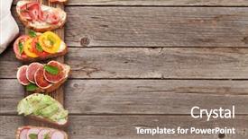  Presentation with appetizers - PPT layouts featuring spanish tapas appetizers italian antipasti background and a  colored foreground