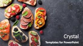  Presentation with appetizers - Amazing PPT layouts having spanish tapas appetizers italian antipasti backdrop and a dark gray colored foreground