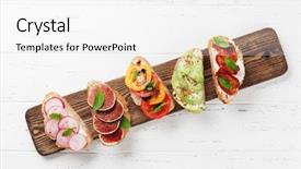  Presentation with appetizers - Colorful theme enhanced with spanish tapas appetizers italian antipasti backdrop and a  colored foreground