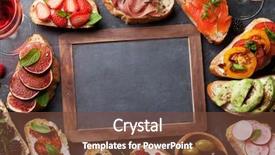  Presentation with appetizers - Slide deck featuring spanish tapas appetizers italian antipasti background and a tawny brown colored foreground