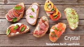  Presentation with appetizers - Beautiful PPT theme featuring spanish tapas appetizers italian antipasti backdrop and a tawny brown colored foreground