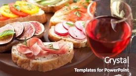  Presentation with tapas wine - PPT theme having spanish tapas appetizers italian antipasti background and a tawny brown colored foreground